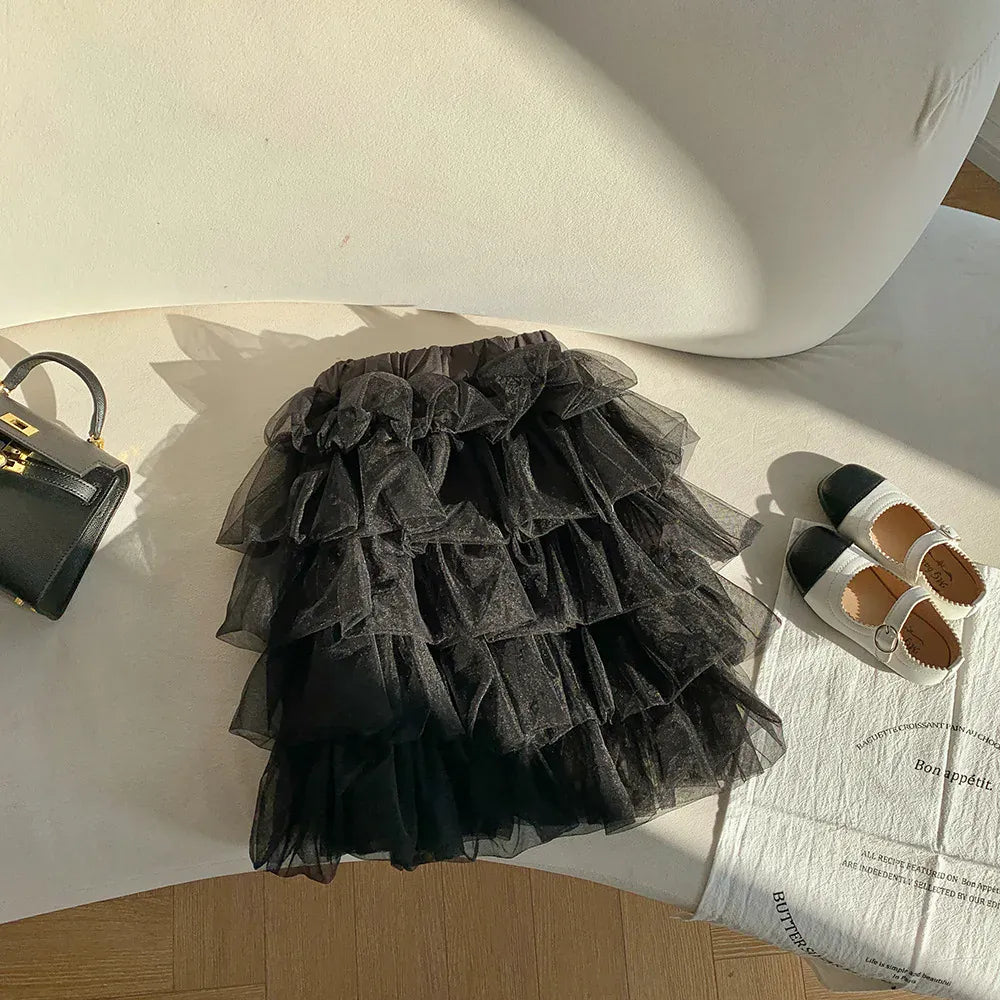 スカート Black / 90cm キッズスカート チュチュチュールボリュームケーキスカート【mh0008774】