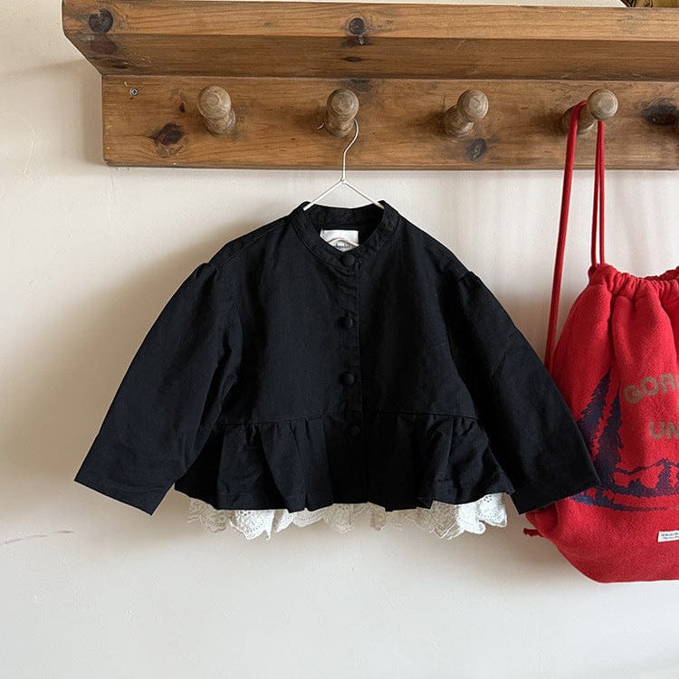 ショートコート・ジャケット・ジャンパー Black / 90cm ペプラムフリルジャケット レース裾 パフスリーブアウター【mh0011056】