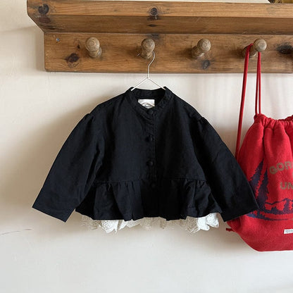 ショートコート・ジャケット・ジャンパー Black / 90cm ペプラムフリルジャケット レース裾 パフスリーブアウター【mh0011056】