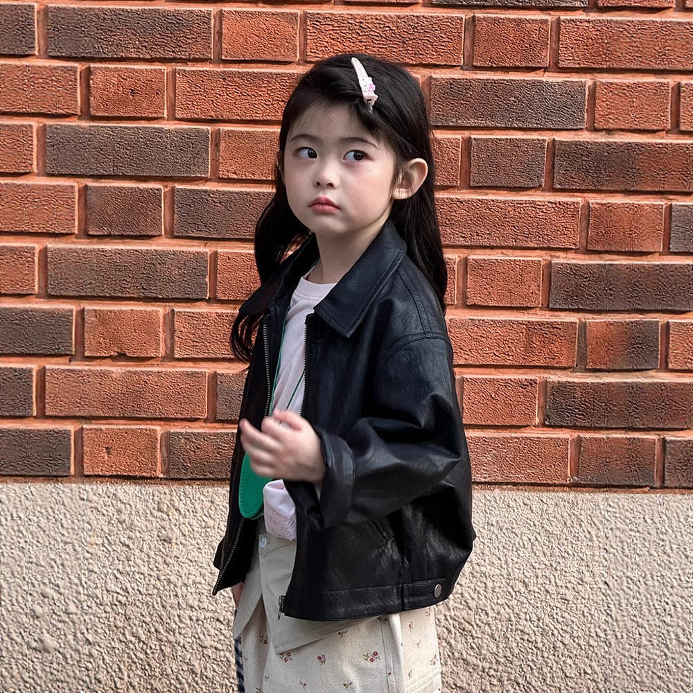 ショートコート・ジャケット・ジャンパー Black / 90cm フェイクレザーショートジャケット フルジップアウター レトロブルゾン【mh0011064】