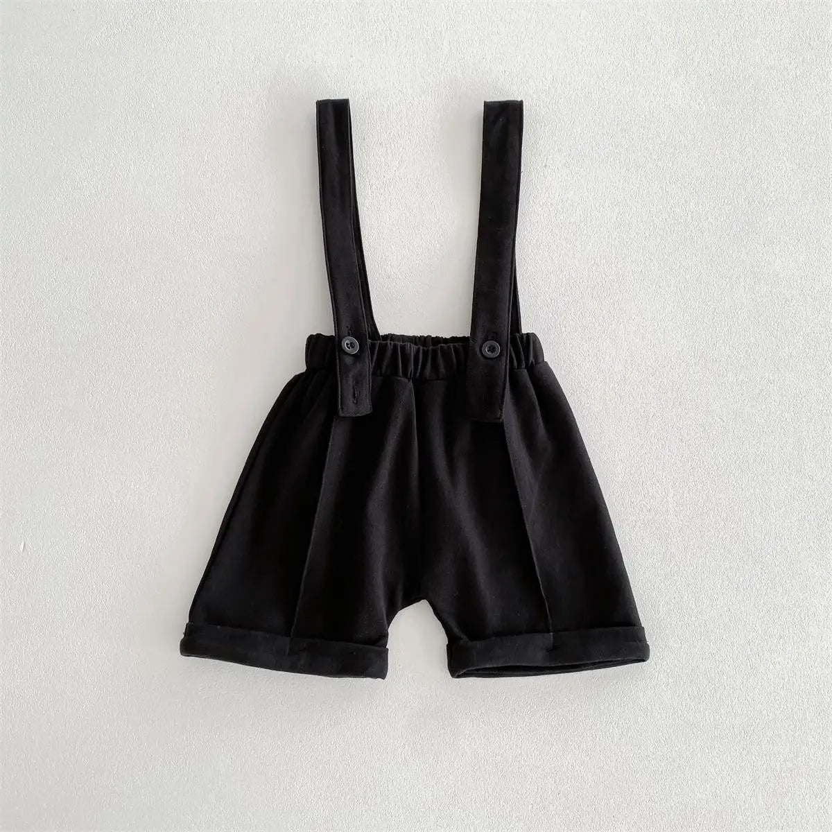サロペットパンツ・サスペンダーパンツ black / 9M  73cm ベビートップス/パンツ 長袖ベアクマ刺繍ワンポイントシャツ/チェック無地サスペンダーショートパンツ 2カラー
