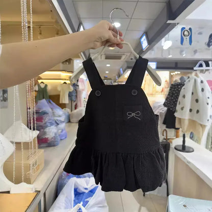 ノースリーブワンピース Black / 9M  73CM ベビーワンピース リボン/フラワープリントサスペンダーボリュームスカートワンピース ジャンパースカート【mh0008586】