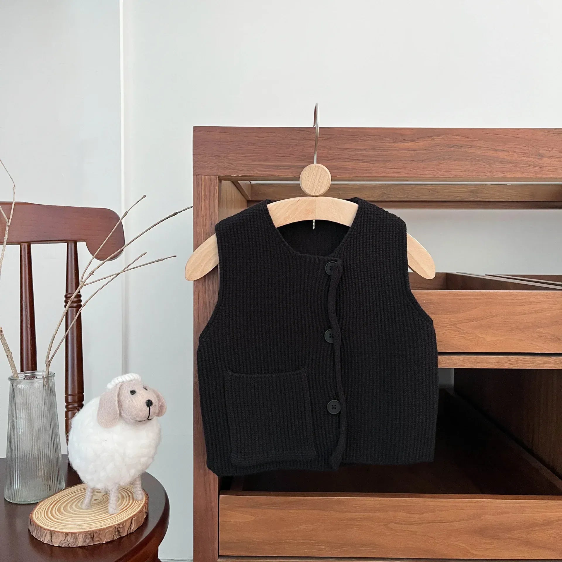 ベスト Black / 9M  73CM ベビーキッズベスト アシメボタンニットシンプルジレベスト【mh0008623】