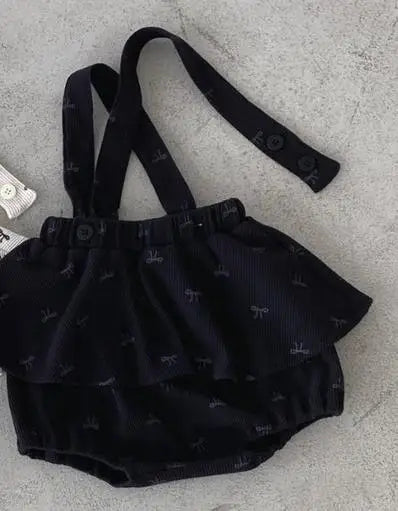 長袖セットアップ black bodysuit / 9M  73CM ベビートップス/パンツ レース刺繍ノーカラー長袖ブラウス/リボンプリントフリルスカートサスペンダーブルマ 2カラー【mh0007214】