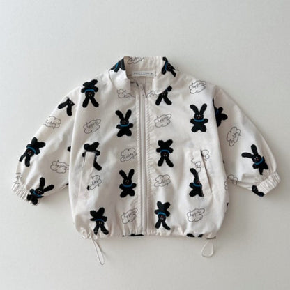 ショートコート・ジャケット・ジャンパー Black bunny / 80cm ベアくま/うさぎプリントドロストウィンドブレーカージャケット【mh0010362】