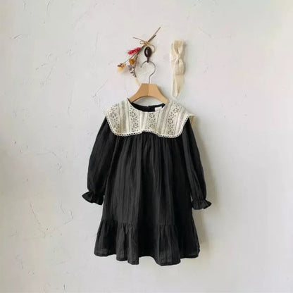 長袖ロンパース black dress / 66cm 0-6m / 取り寄せ（7〜21日） ベビーロンパース ワンピース 長袖 レースラペル お出かけ ピンク/ブラック/2カラー
