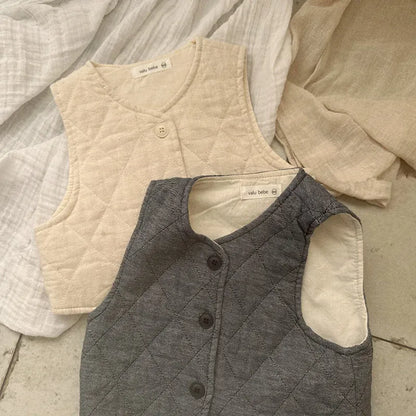 ベスト Black Gray / 9M  73CM ベビーベスト キルティング前あきベスト【mh0008508】