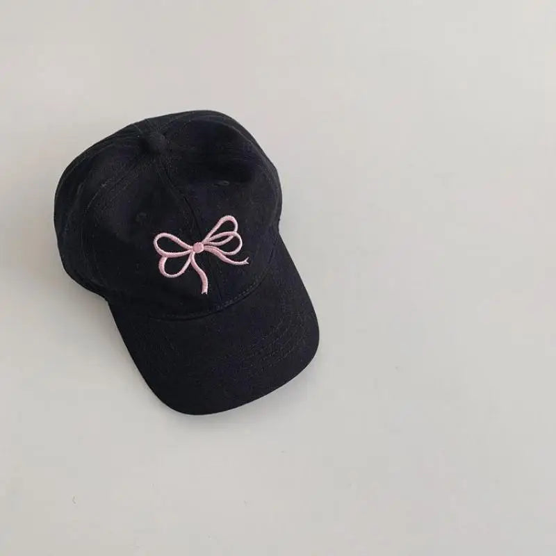 ベビー用帽子 Black / kid  48-52cm キッズ/アダルト帽子 リボン刺繍野球帽キャップ ママお揃いリンクコーデ【mh0007486】