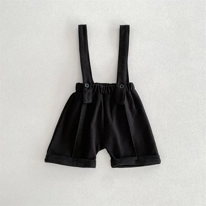 サロペットパンツ・サスペンダーパンツ black overall / 73cm ベビーサスペンダーパンツ 長袖シャツ くまベアワッペン長袖ブラウス ショートサロペットパンツ