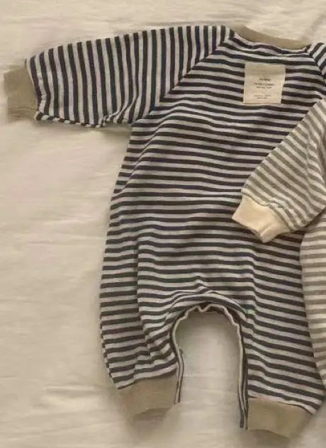 長袖ロンパース black romper / 6M  66CM ベビーロンパース帽子セット ボーダー長袖ジャンプスーツ+ニットキャップ【mh0008123】