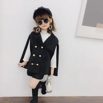 長袖セットアップ black set / 2T / 取り寄せ（7〜35日） キッズセットアップ 2点セット ケープポンチョマント ジレ ショートパンツ スーツ ブラック
