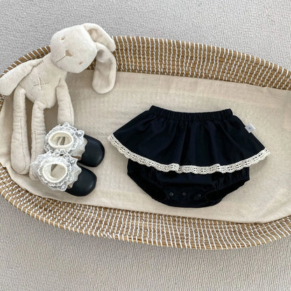 長袖セットアップ black shorts / 6M  66CM ベビートップス/パンツ リボン丸襟長袖Tシャツブラウス/ミニスカートドッキングブルマパンツ【mh0008559】