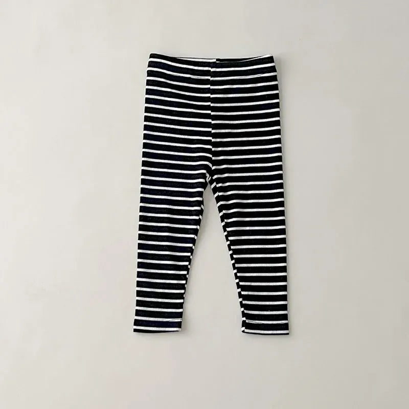 レギンスパンツ black stripe / 80cm キッズレギンス 無地 ボーダー レギンスパンツ シンプルベーシック 7カラー