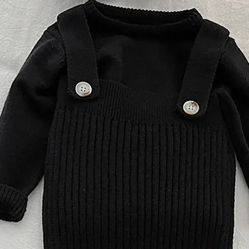 サロペットパンツ・サスペンダーパンツ black sweater / 66cm ベビートップス サロペット ニットセーター ニットサスペンダーパンツ オーバーオール 2カラー
