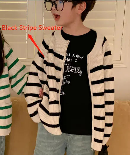 カーディガン・パーカー black sweater / 90cm 1-2y キッズカーディガン ボーダー ニット ジッパーカーディガンジャケット デニムパンツ