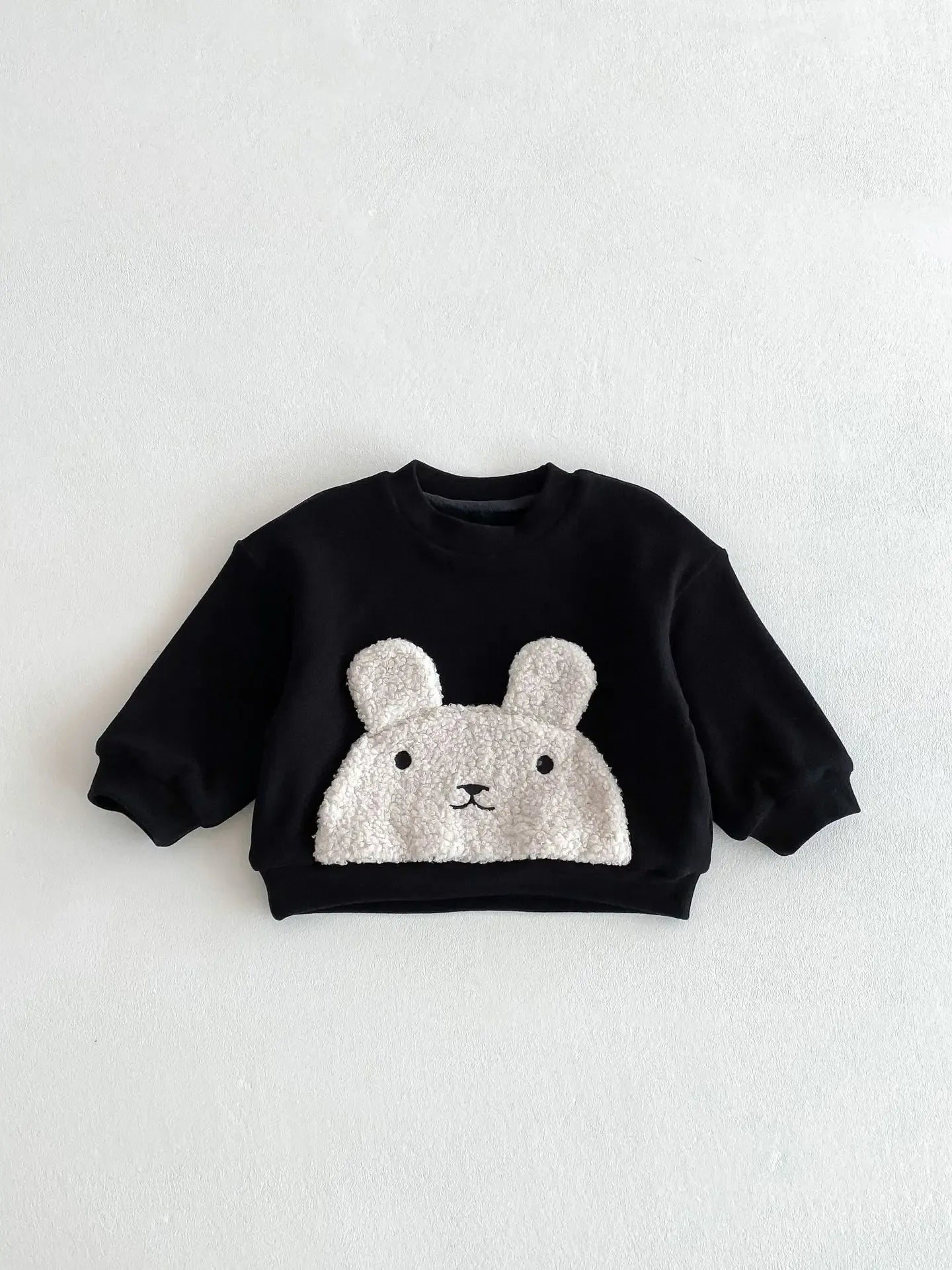 長袖セットアップ black tops / 9M  73CM ベビーキッズトップス/パンツ うさぎバニーフェイスアップリケ長袖スウェットシャツ/切り替えパッチワークレギンスパンツ【mh0007948】