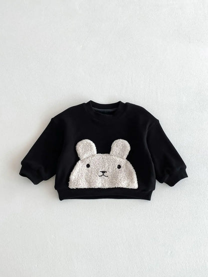 長袖セットアップ black tops / 9M  73CM ベビーキッズトップス/パンツ うさぎバニーフェイスアップリケ長袖スウェットシャツ/切り替えパッチワークレギンスパンツ【mh0007948】