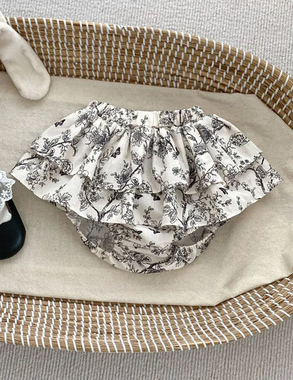 ブルマパンツ blackwhite / 66cm ベビーパンツ フリルブルマパンツ フラワー花柄プリント 5カラー
