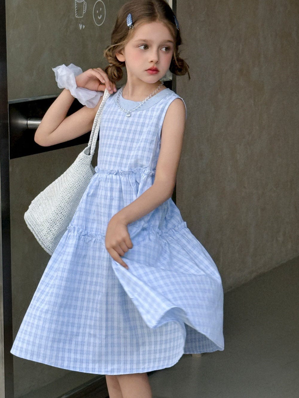 ノースリーブワンピース Blue / 100cm チェックノースリーブガーリーワンピース【mh0010378】