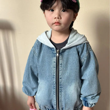 ショートコート・ジャケット・ジャンパー blue / 12M  80cm キッズ レトロフード付き長袖デニムコート