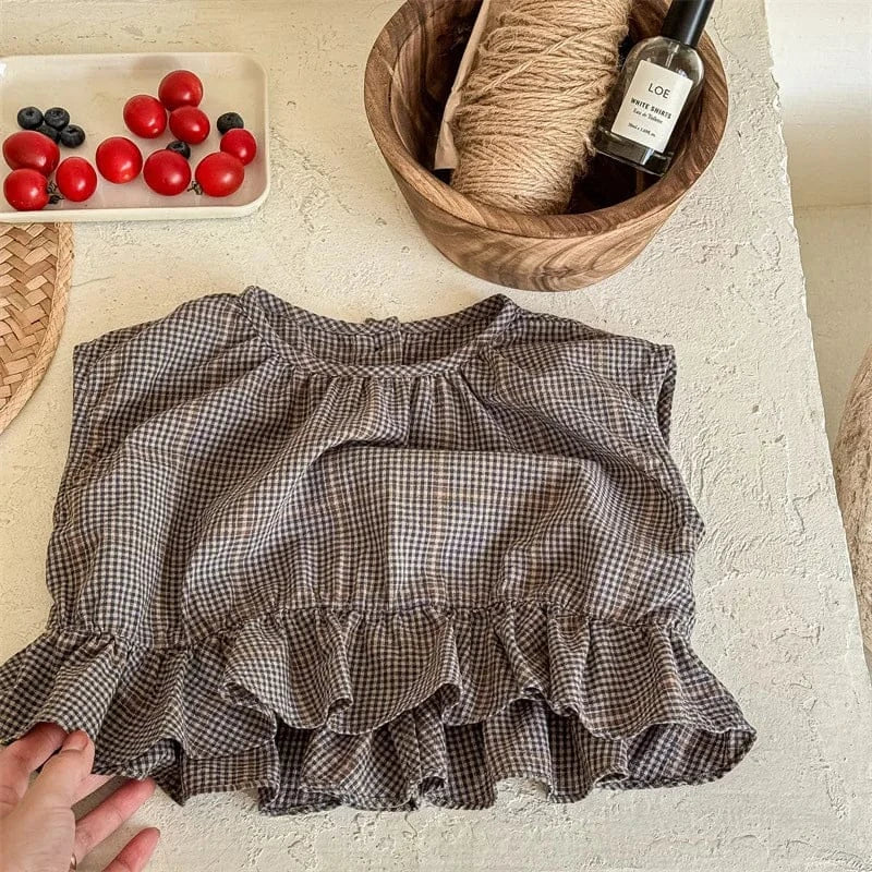 タンクトップ・キャミソール・ノースリーブトップス blue / 12M  80cm キッズトップス ノースリーブペプラムフリルブラウス チェック 2カラー