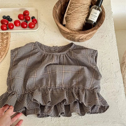 タンクトップ・キャミソール・ノースリーブトップス blue / 12M  80cm キッズトップス ノースリーブペプラムフリルブラウス チェック 2カラー