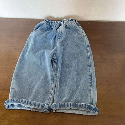 デニムパンツ blue / 12M  80cm キッズパンツ デニムパンツ ワイドルーズロングパンツ ジーンズ ジーパン 2カラー