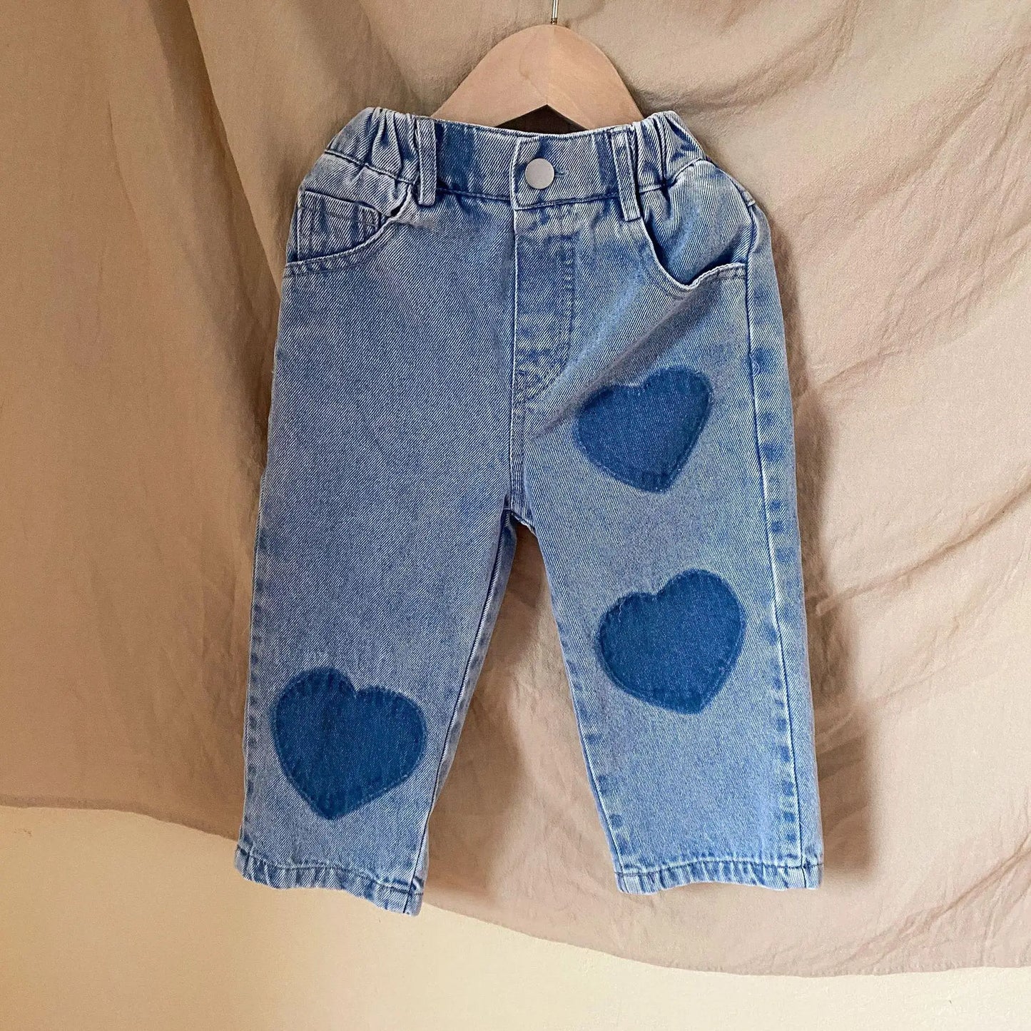 デニムパンツ blue / 12M  80cm キッズパンツ デニムパンツ ハート パッチワーク ルーズロングパンツ ジーンズ 2カラー