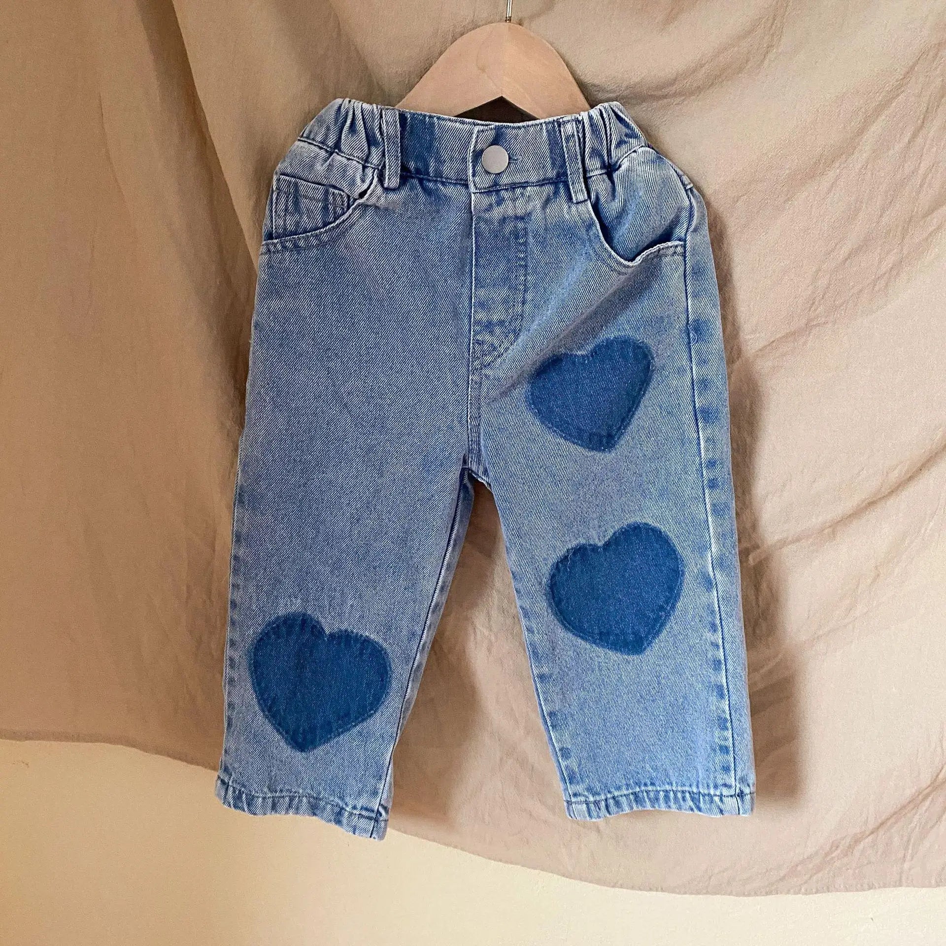 デニムパンツ blue / 12M  80cm キッズパンツ デニムパンツ ハート パッチワーク ルーズロングパンツ ジーンズ 2カラー