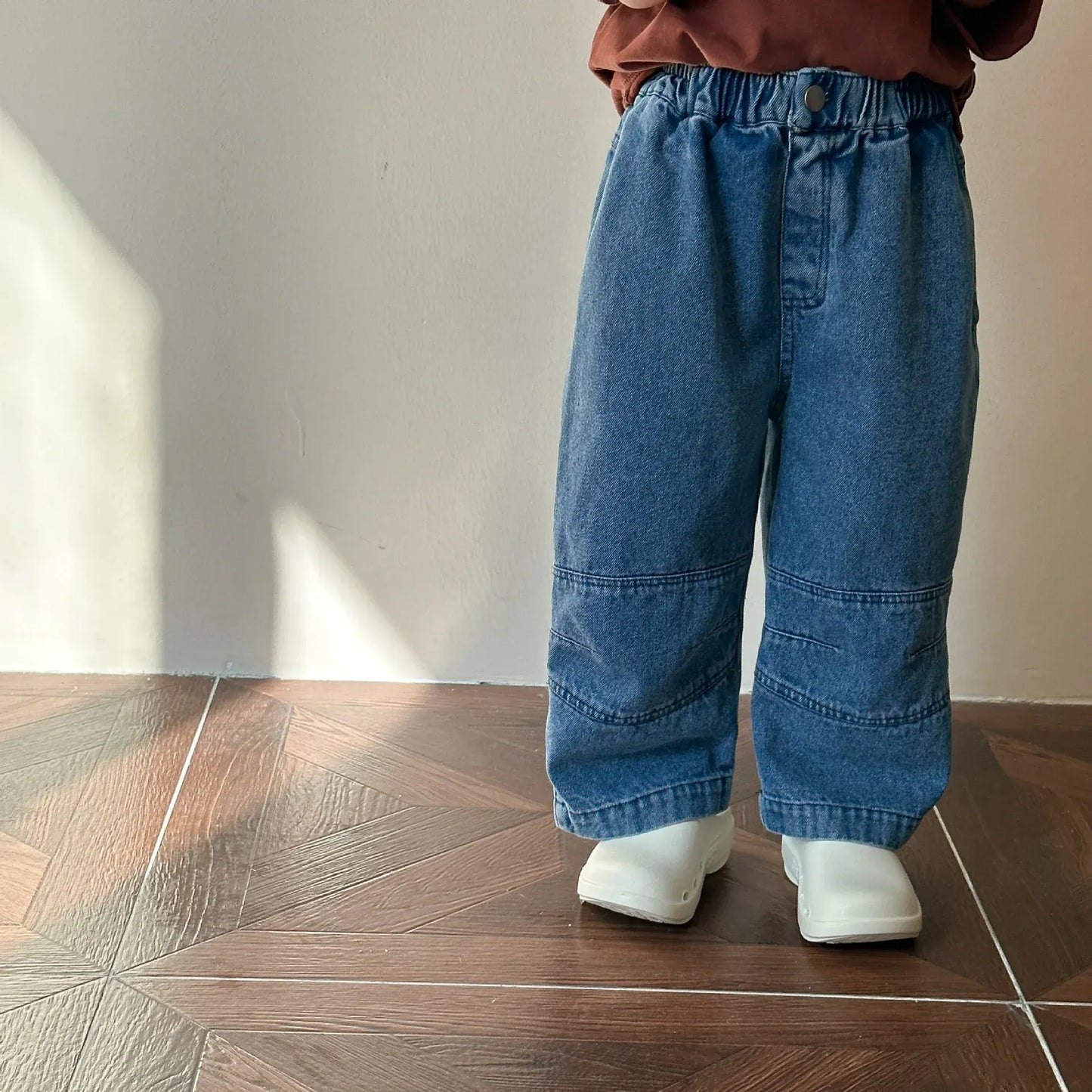 デニムパンツ blue / 12M 80CM キッズパンツ デニムパンツ 膝切り替え ワイドルーズパンツ ジーンズ ジーパン 2カラー