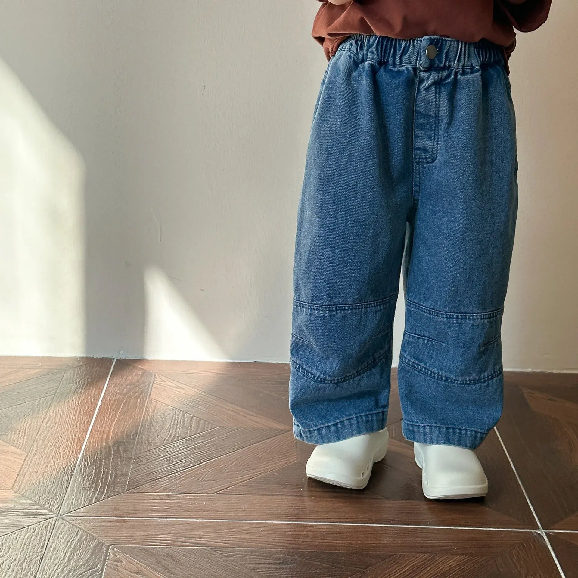 デニムパンツ blue / 12M 80CM キッズパンツ デニムパンツ 膝切り替え ワイドルーズパンツ ジーンズ ジーパン 2カラー
