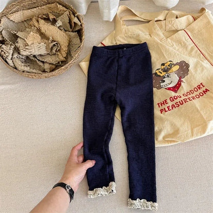 レギンスパンツ blue / 12M  80CM キッズパンツ 裾レースレギンスパンツ 3カラー