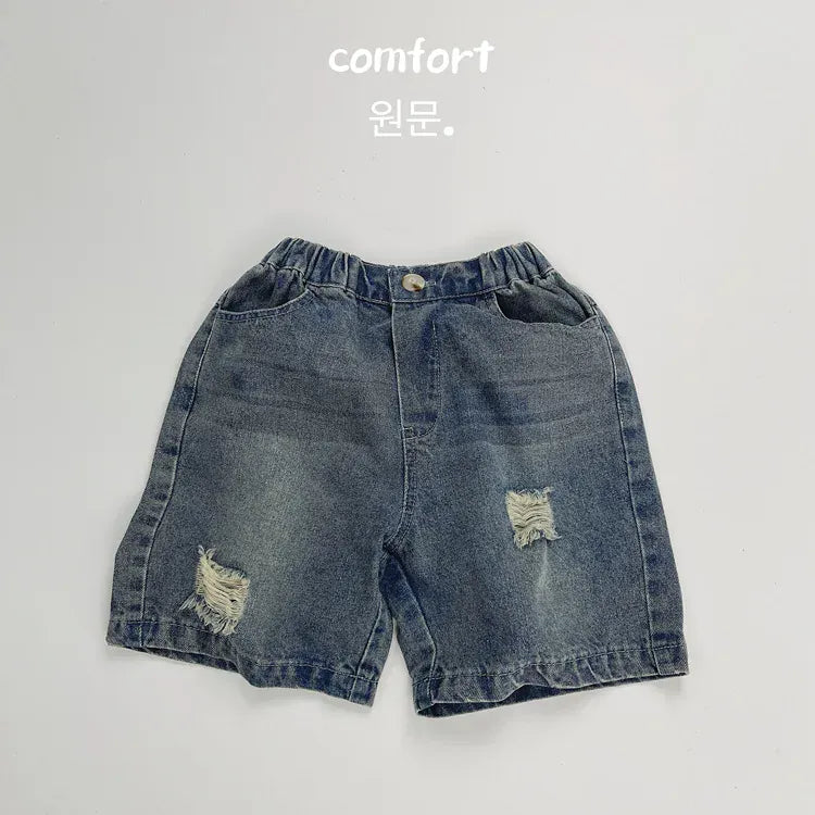 ハーフパンツ・ショートパンツ blue / 12M  80cm / 取り寄せ（7〜21日） キッズパンツ デニム ダメージ加工 ハーフパンツ ショートパンツ