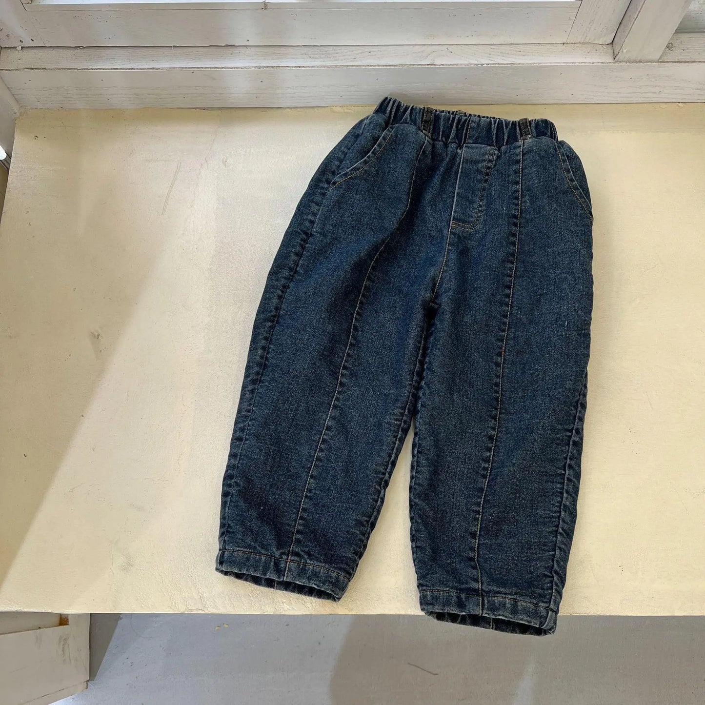 デニムパンツ blue / 12M  80cm / 取り寄せ（7〜21日） キッズパンツ デニムパンツ 裏フリース ルーズパンツ 暖パン ジーンズ ブルー ブラック 2カラー