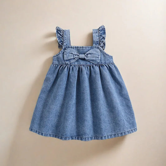 ノースリーブワンピース Blue / 12M 80cm キッズワンピース デニム フリルノースリーブワンピース リボン【mh0006621】