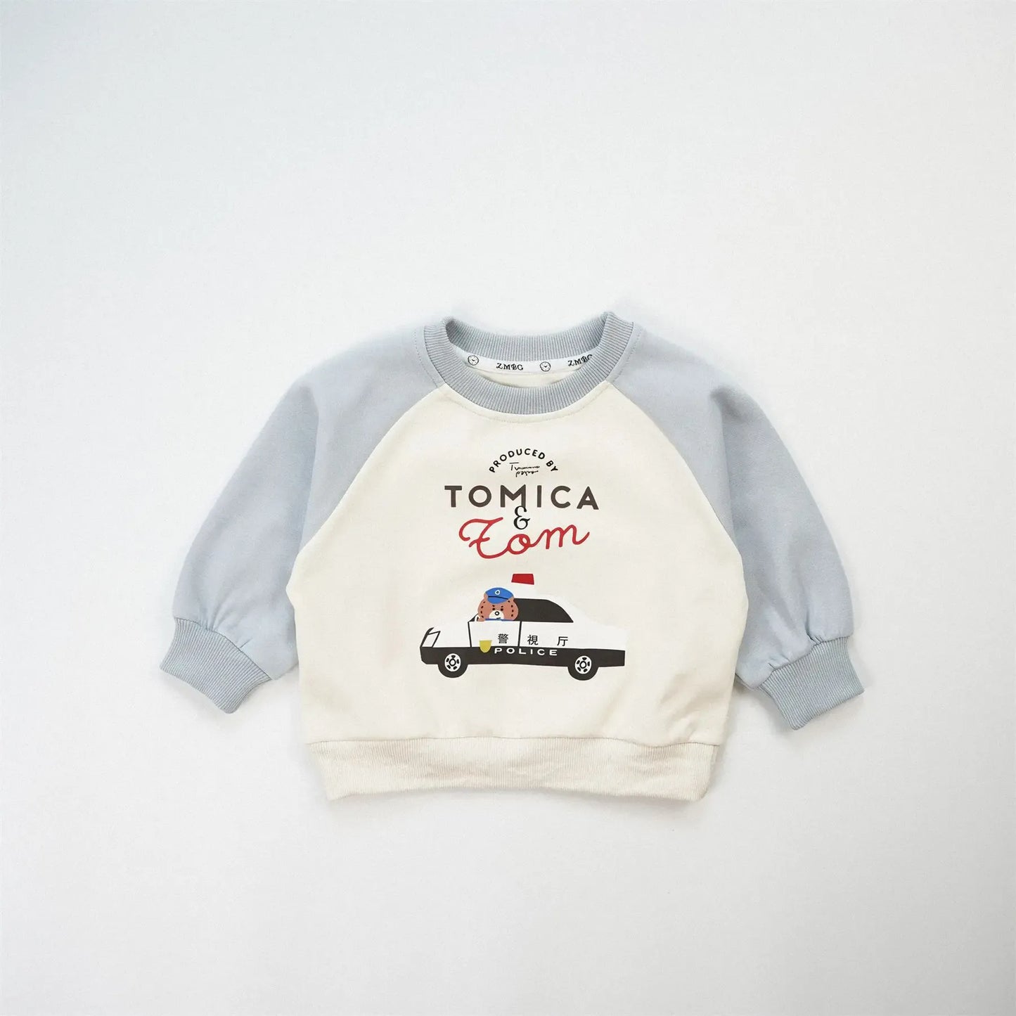 トレーナー・フーディ Blue / 12M  80CM キッズトップス 働く車プリントラグランパッチワーク長袖スウェットシャツ【mh0008576】