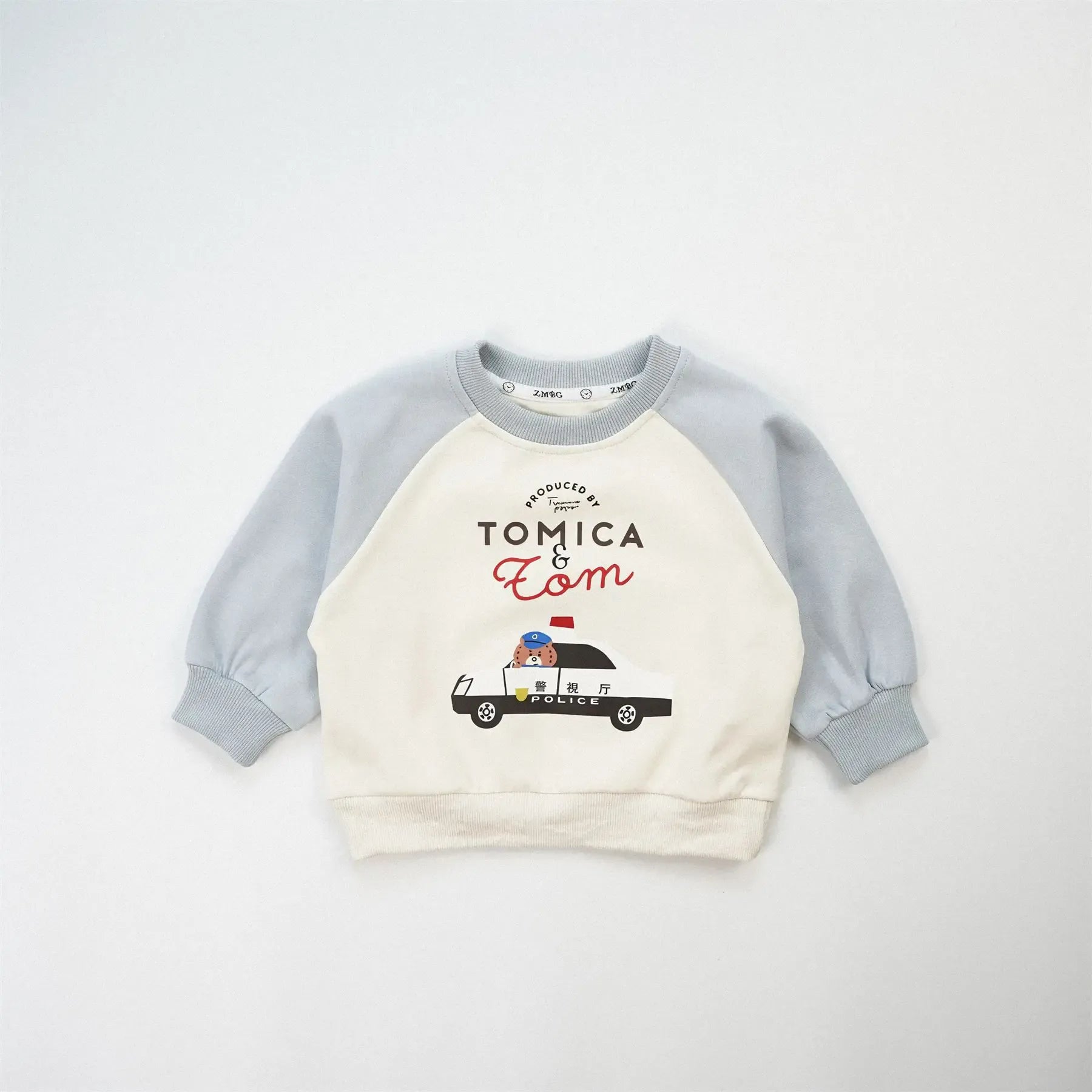 トレーナー・フーディ Blue / 12M  80CM キッズトップス 働く車プリントラグランパッチワーク長袖スウェットシャツ【mh0008576】