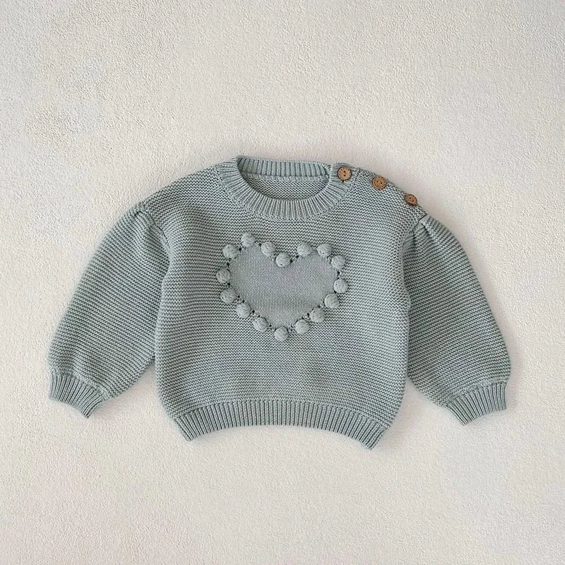 ニット・セーター blue / 66cm ベビートップス セーター 長袖ニット ハート刺繍 ブルー