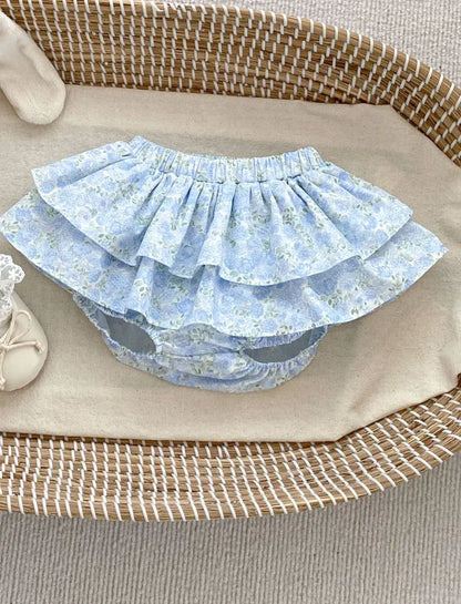 ブルマパンツ blue / 66cm ベビーパンツ フリルブルマパンツ フラワー花柄プリント 5カラー