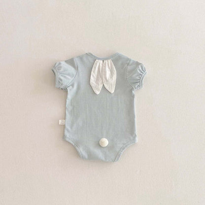 半袖ロンパース Blue / 66cm うさ耳ボーダー半袖ロンパース【mh0010337】