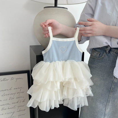 ノースリーブワンピース Blue / 6M  66CM ベビーワンピース チュチュチュール ティアードスカート キャミソールワンピース 2カラー【mh0006215】