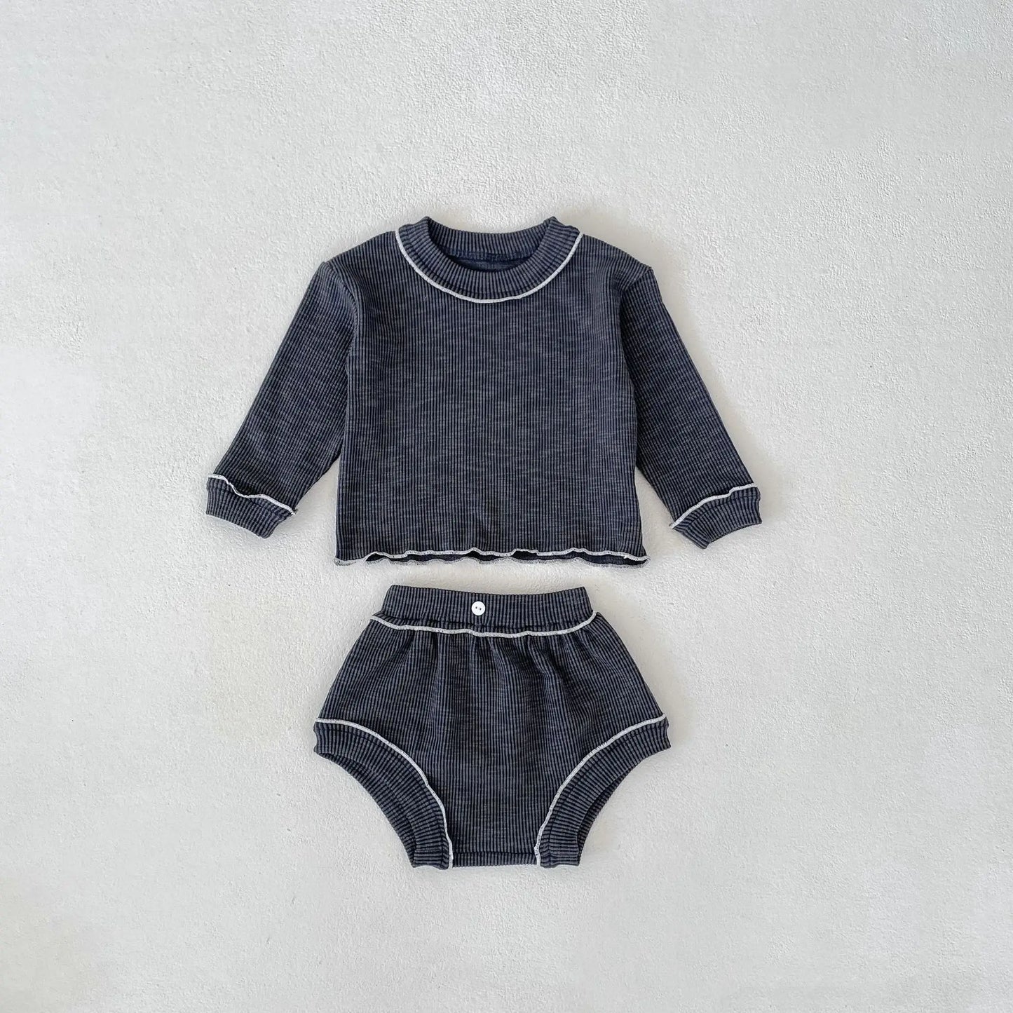 長袖セットアップ Blue / 6M (66cm) ベビーセットアップ 2点セット 長袖Tシャツ ブルマパンツ シンプルベーシック 3カラー