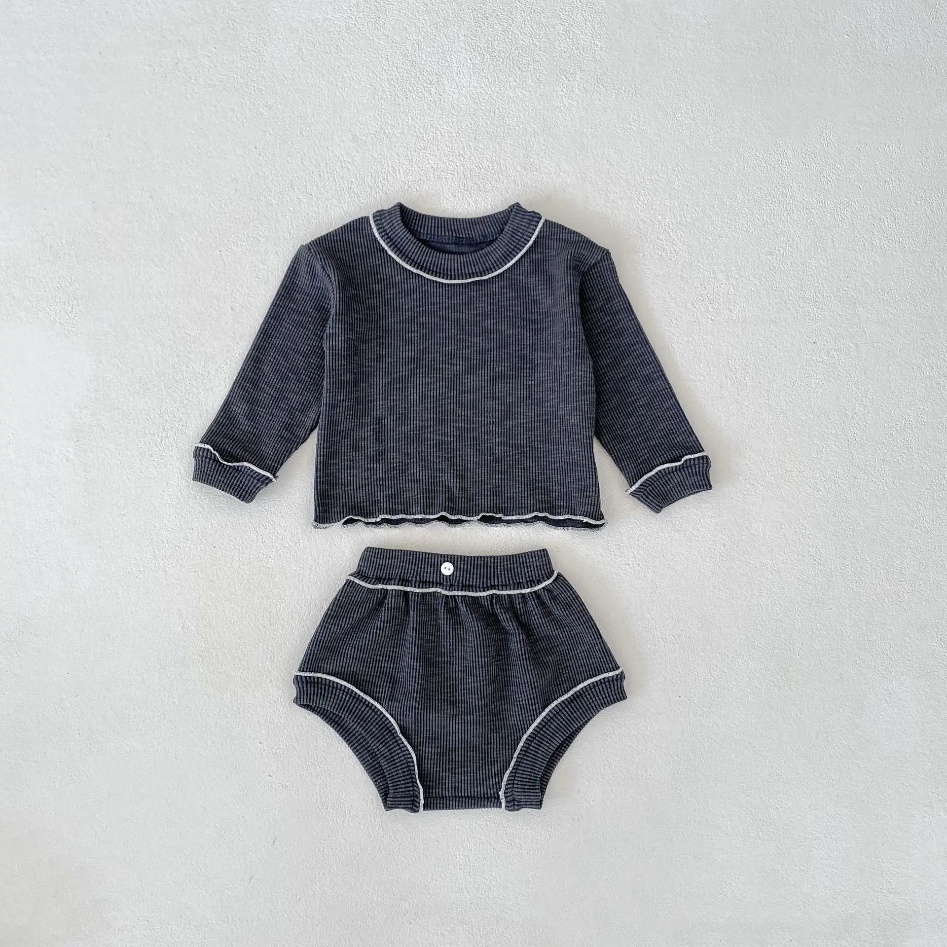 長袖セットアップ Blue / 6M (66cm) ベビーセットアップ 2点セット 長袖Tシャツ ブルマパンツ シンプルベーシック 3カラー