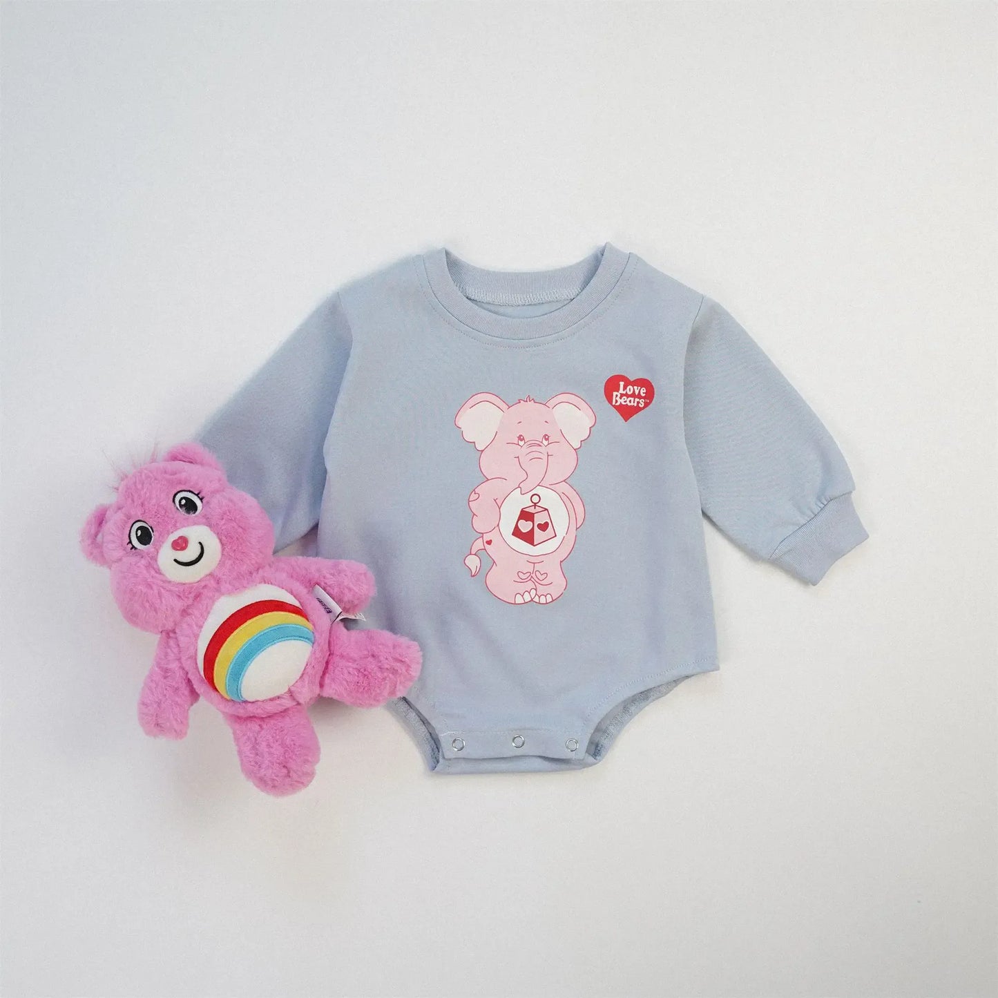 長袖ロンパース Blue / 6M  66CM ベビーロンパース くまベアアニマルプリント長袖ボディスーツ 3カラー【mh0006969】