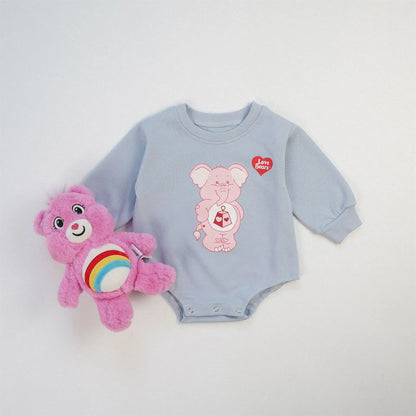 長袖ロンパース Blue / 6M  66CM ベビーロンパース くまベアアニマルプリント長袖ボディスーツ 3カラー【mh0006969】