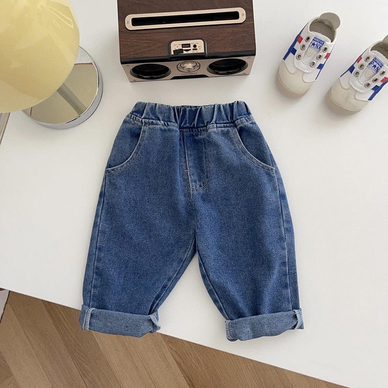 ロングパンツ・スウェットパンツ Blue / 73cm / 取り寄せ（7〜21日） ☺︎ ベビー服 キッズ服 ロングパンツ ルーズ デニム コットン ジーンズ パンツ ジーパン ベージュ 黒 青 3色 男の子