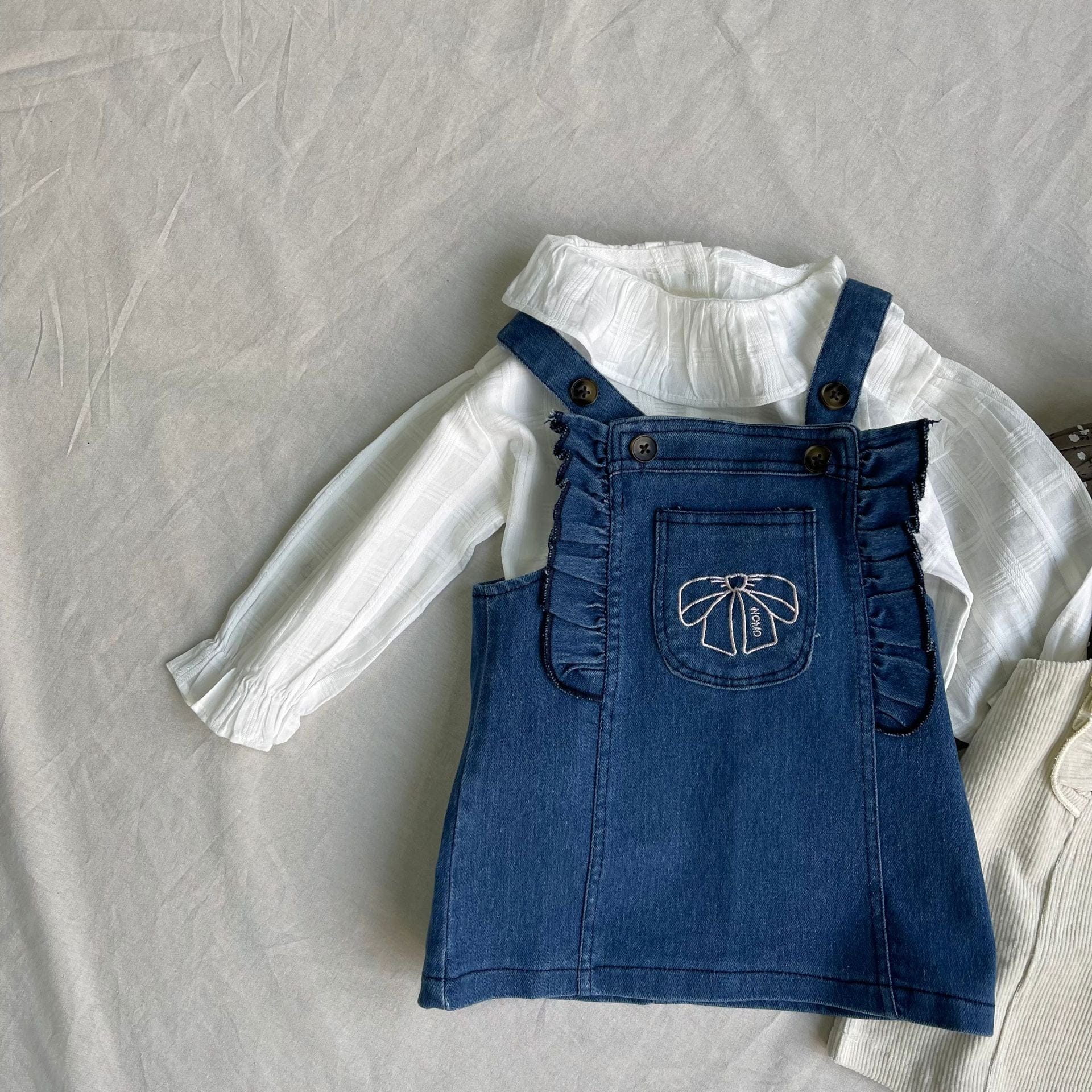 スカート Blue / 73cm ベビースカート リボン刺繍サスペンダージャンパースカート【mh0009108】