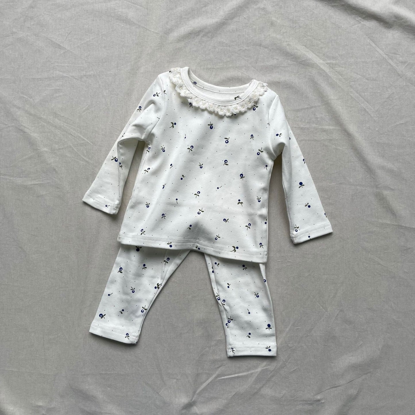 長袖パジャマ Blue / 73cm フラワー小花柄プリント長袖パジャマセット【mh0009437】