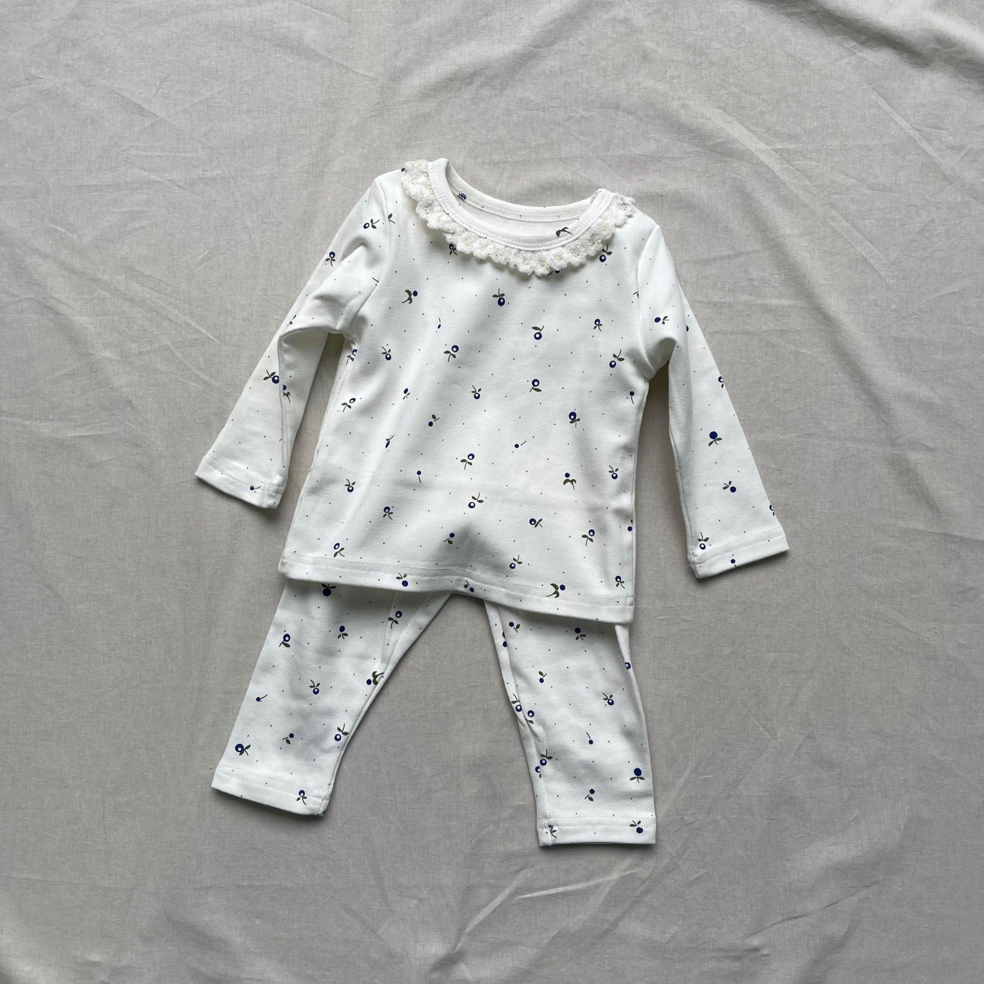 長袖パジャマ Blue / 73cm フラワー小花柄プリント長袖パジャマセット【mh0009437】