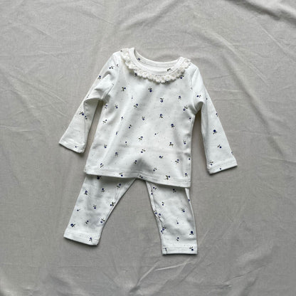 長袖パジャマ Blue / 73cm フラワー小花柄プリント長袖パジャマセット【mh0009437】